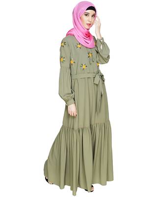 Modest Forever  Sea-green embroidered nida abaya 3