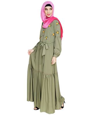 Modest Forever  Sea-green embroidered nida abaya 4