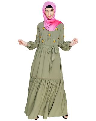 Modest Forever  Sea-green embroidered nida abaya 5