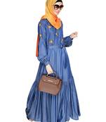 Modest Forever  Blue embroidered denim abaya