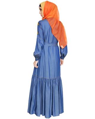 Modest Forever  Blue embroidered denim abaya 5