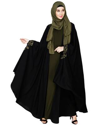 Modest Forever  Black embroidered nida irani kaftan abaya 1