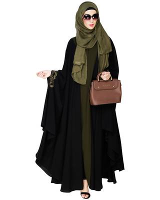 Modest Forever  Black embroidered nida irani kaftan abaya 2