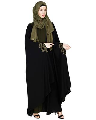 Modest Forever  Black embroidered nida irani kaftan abaya 3