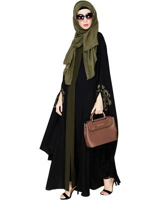 Modest Forever  Black embroidered nida irani kaftan abaya 4