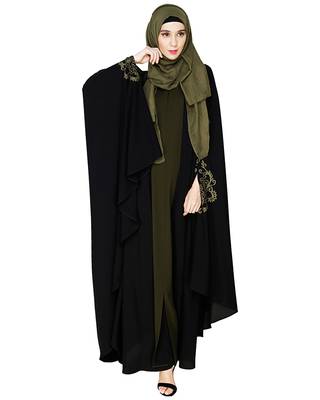 Modest Forever  Black embroidered nida irani kaftan abaya 5