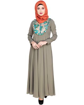Modest Forever  Sea-green embroidered nida abaya 1