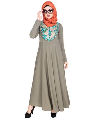 Modest Forever  Sea-green embroidered nida abaya 2