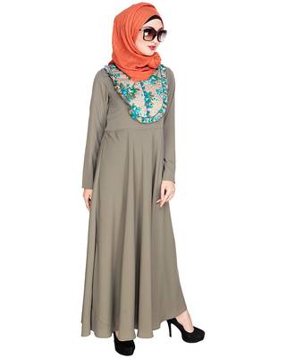Modest Forever  Sea-green embroidered nida abaya 3
