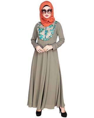 Modest Forever  Sea-green embroidered nida abaya 4