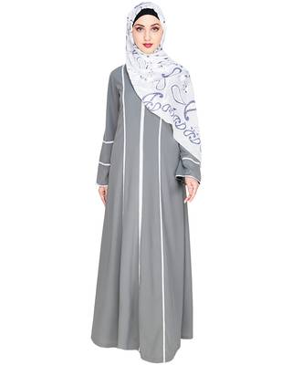 Modest Forever  Grey embroidered nida abaya 1
