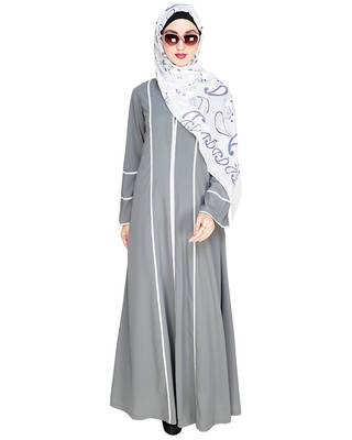Modest Forever  Grey embroidered nida abaya 2