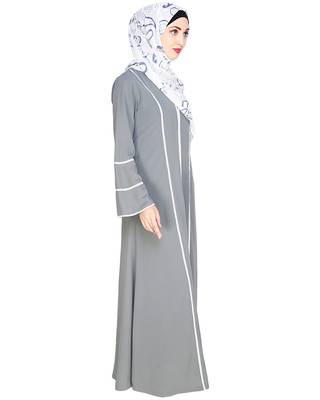 Modest Forever  Grey embroidered nida abaya 3