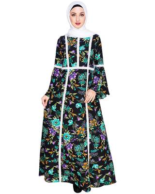 Modest Forever  Multicolor embroidered crepe maxi dress abaya 1