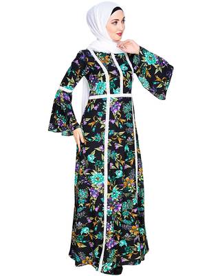 Modest Forever  Multicolor embroidered crepe maxi dress abaya 2