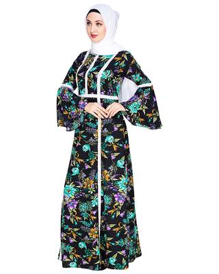 Modest Forever  Multicolor embroidered crepe maxi dress abaya 3
