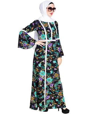 Modest Forever  Multicolor embroidered crepe maxi dress abaya 4