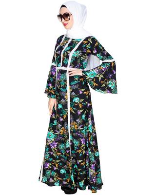 Modest Forever  Multicolor embroidered crepe maxi dress abaya 5