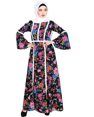 Modest Forever  Multicolor embroidered crepe maxi dress abaya 1