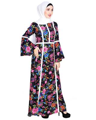 Modest Forever  Multicolor embroidered crepe maxi dress abaya 2
