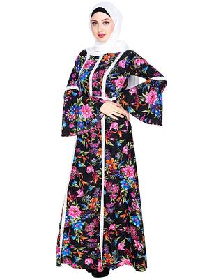 Modest Forever  Multicolor embroidered crepe maxi dress abaya 3