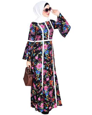 Modest Forever  Multicolor embroidered crepe maxi dress abaya 4