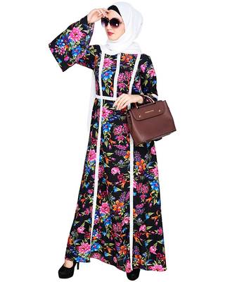 Modest Forever  Multicolor embroidered crepe maxi dress abaya 5