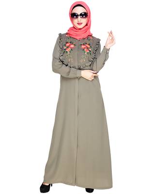 Modest Forever  Sea-green embroidered nida abaya 1