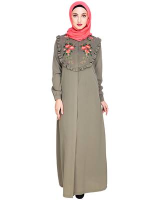 Modest Forever  Sea-green embroidered nida abaya 2