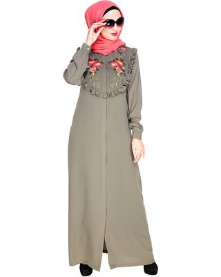Modest Forever  Sea-green embroidered nida abaya 3