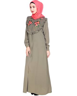 Modest Forever  Sea-green embroidered nida abaya 4