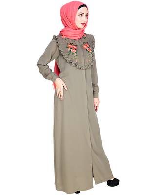 Modest Forever  Sea-green embroidered nida abaya 5