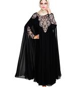Black embroidered satin irani kaftan abaya