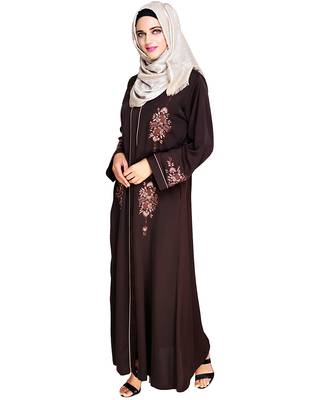 Modest Forever  Dark-brown embroidered satin abaya 3