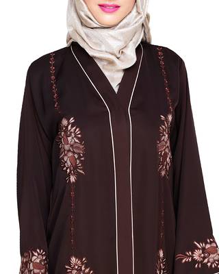 Modest Forever  Dark-brown embroidered satin abaya 5