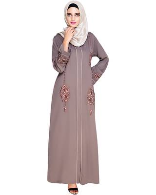 Modest Forever  Brown embroidered satin dubai style abaya 1