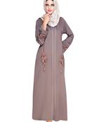 Modest Forever  Brown embroidered satin dubai style abaya