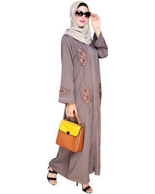 Modest Forever  Brown embroidered satin dubai style abaya 2