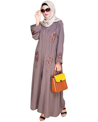 Modest Forever  Brown embroidered satin dubai style abaya 3