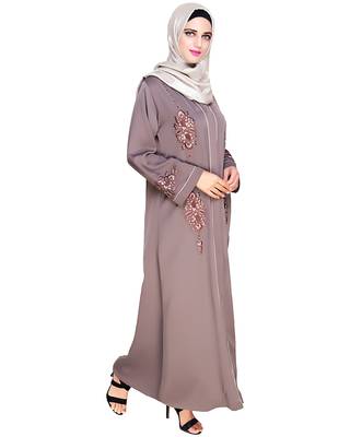 Modest Forever  Brown embroidered satin dubai style abaya 4