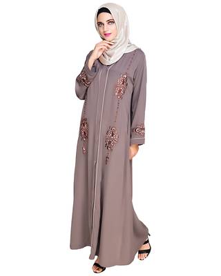 Modest Forever  Brown embroidered satin dubai style abaya 5