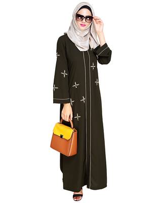 Modest Forever  Olive embroidered nida abaya 2