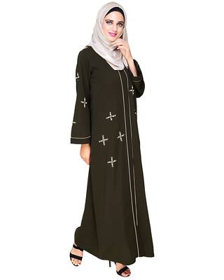 Modest Forever  Olive embroidered nida abaya 3