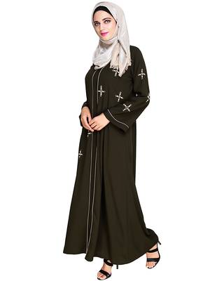 Modest Forever  Olive embroidered nida abaya 4