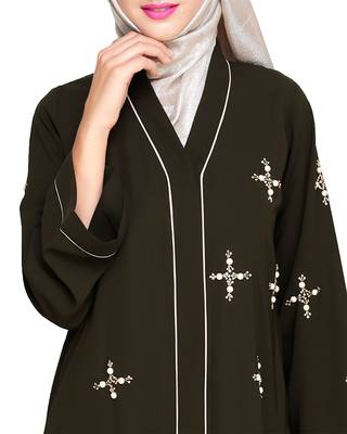 Modest Forever  Olive embroidered nida abaya 5