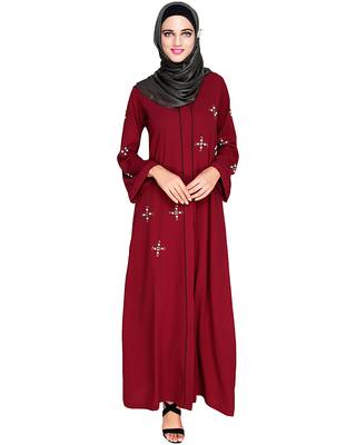 Modest Forever  Wine embroidered nida abaya 1