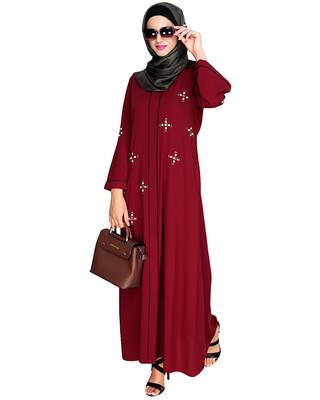 Modest Forever  Wine embroidered nida abaya 2