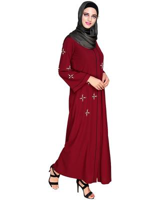 Modest Forever  Wine embroidered nida abaya 3