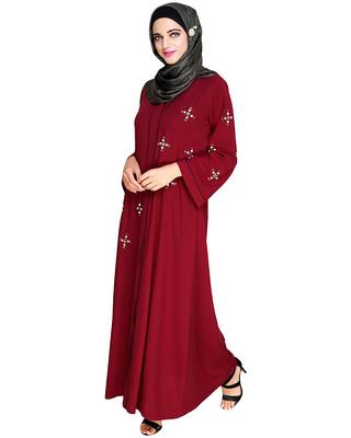 Modest Forever  Wine embroidered nida abaya 4