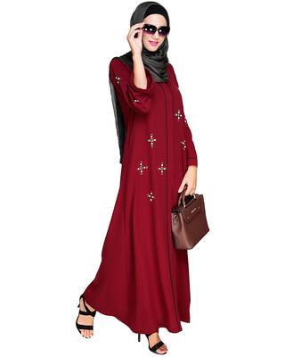 Modest Forever  Wine embroidered nida abaya 5